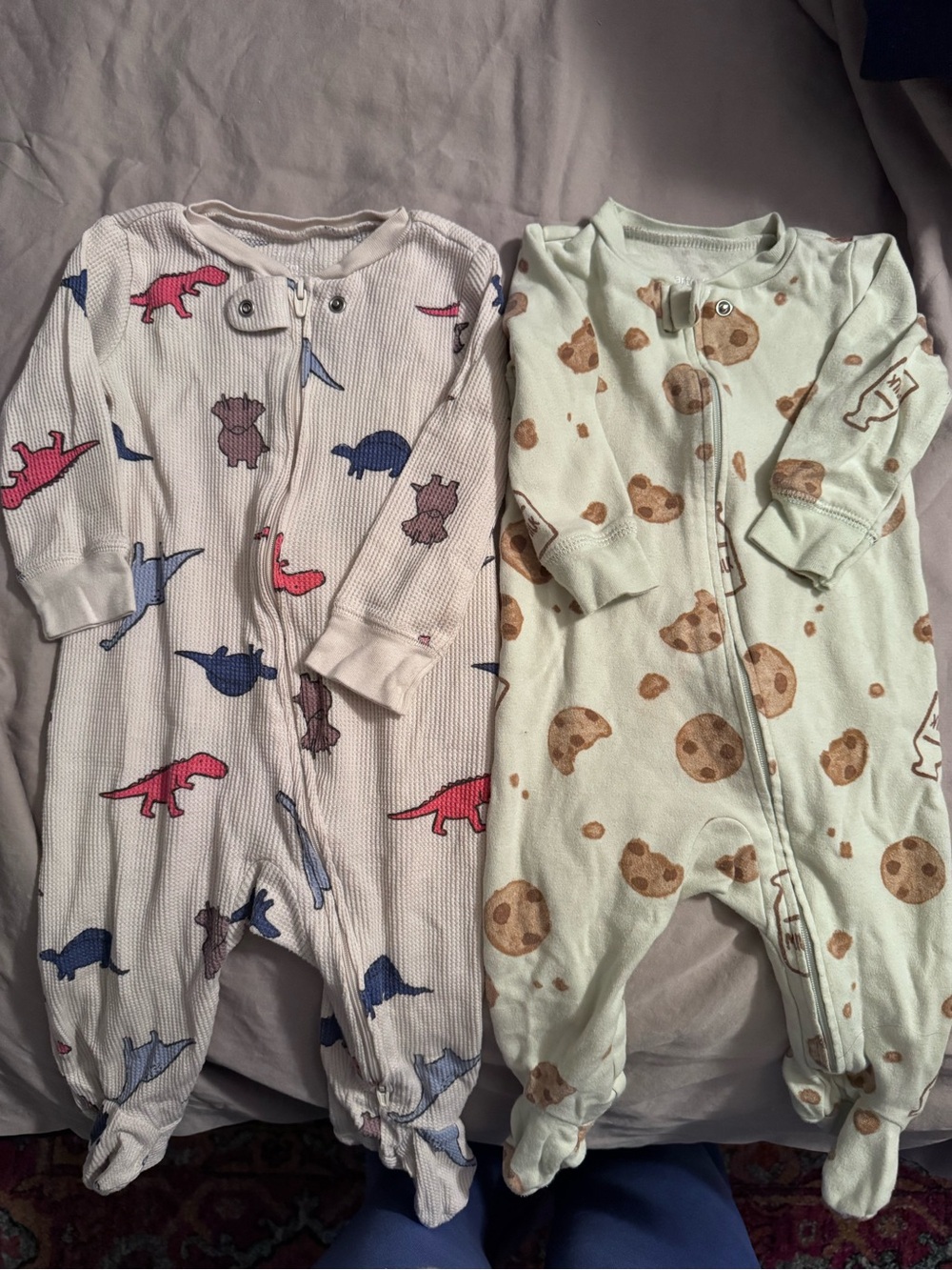 Carter's Dino & Cookie Print Footies in White, Pink, Blue, Brown, Cream